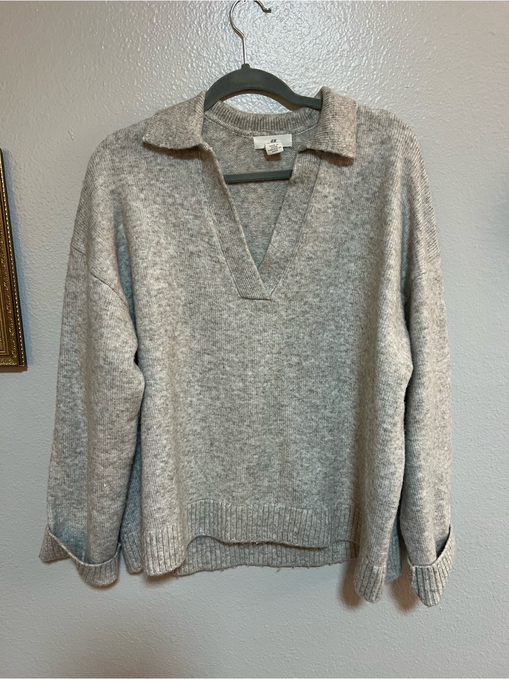 H&M Light Gray Collared V-Neck Sweater